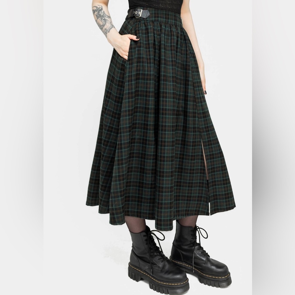 Nightingale Buckled Check Midi Skirt - size US 8/UK 12